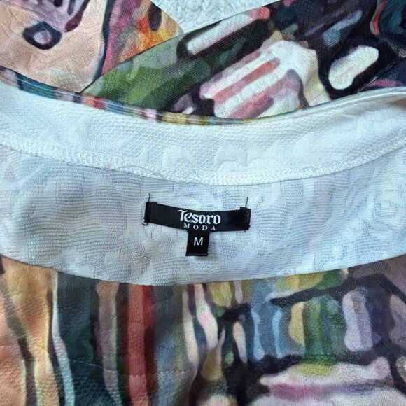 Tesoro Moda Womens Don't Panic Abstract Print Dress Medium 3/4 Sleeve Boho Multi - Picture 3 of 8